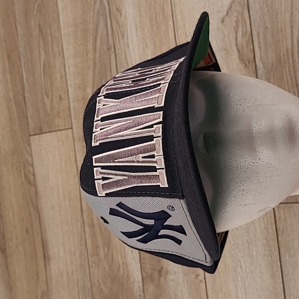 NEW YORK YANKEES Silver Black Wool Starter Tri Power 3 Snapback Hat Cap VTG 90s